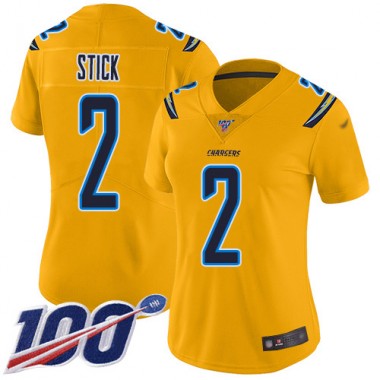 Los Angeles Chargers NFL Football Easton Stick Gold Jersey Women Limited #2 100th Season Inverted Legend->youth nfl jersey->Youth Jersey